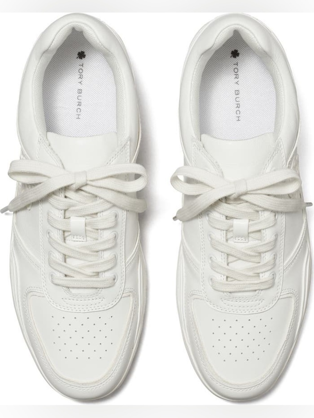NEW NIB Tory Burch Clover Court Sneaker in Titanium White Size 10 Nappa Leather - Picture 6 of 16
